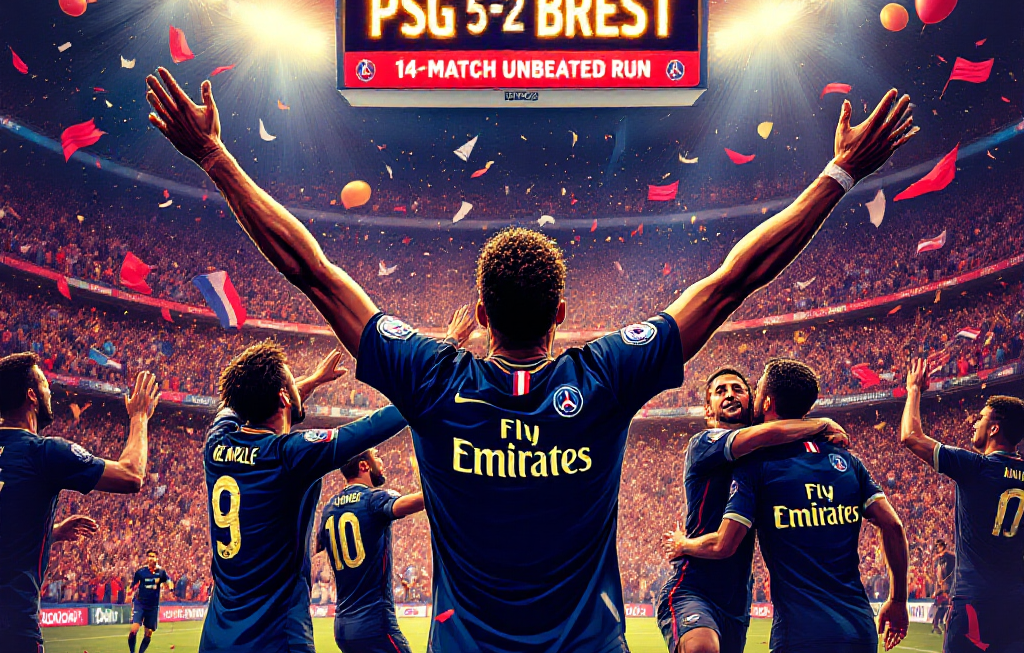 PSG, 뎀벨레 해트트릭으로 브레스트 5-2 격파…14경기 무패 행진
