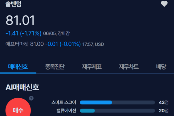 [뉴스] [MK시그널] 글로벌 헬스케어 기업 솔벤텀, 매수신호 발생